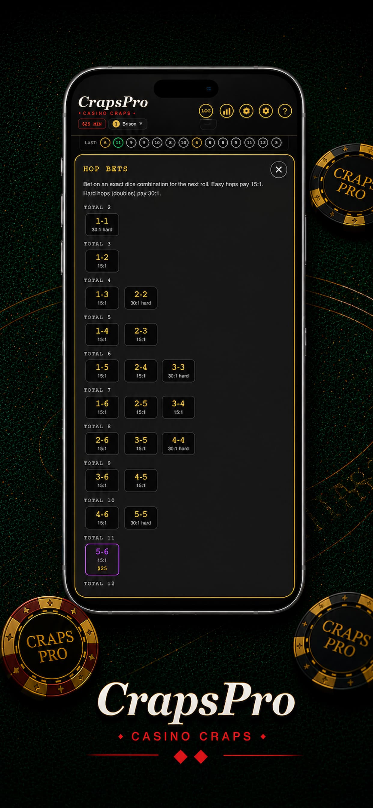 CrapsPro Hop Bets